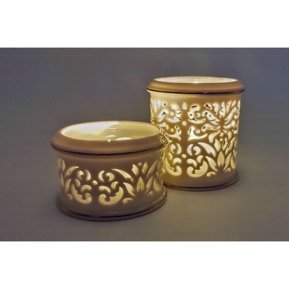 Lenox Tea Light Holders Cream Pierced Fine Porcelain 3 and 1.75 Inches Tall - Picture 2 of 7